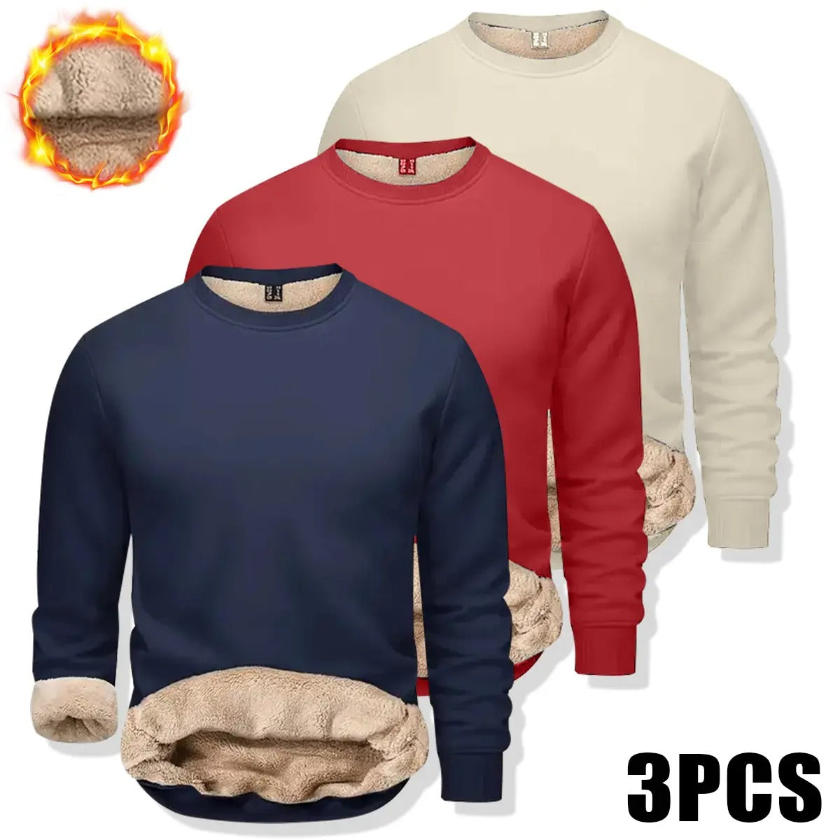 Men's Fitted Crewneck Fleece Lined Sweatshirt, Wind Resistant Polyester Athletic Pullover, Casual Fashion Active Tops