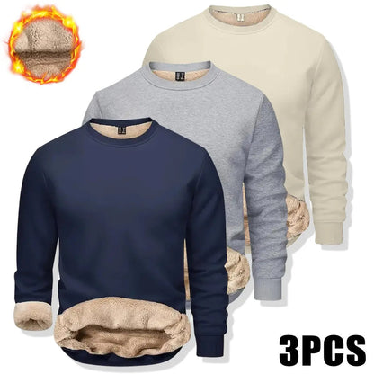 Men's Fitted Crewneck Fleece Lined Sweatshirt, Wind Resistant Polyester Athletic Pullover, Casual Fashion Active Tops