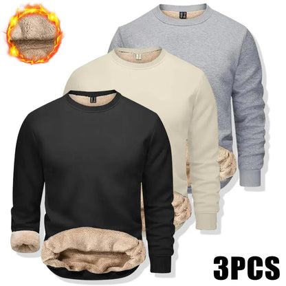Men's Fitted Crewneck Fleece Lined Sweatshirt, Wind Resistant Polyester Athletic Pullover, Casual Fashion Active Tops