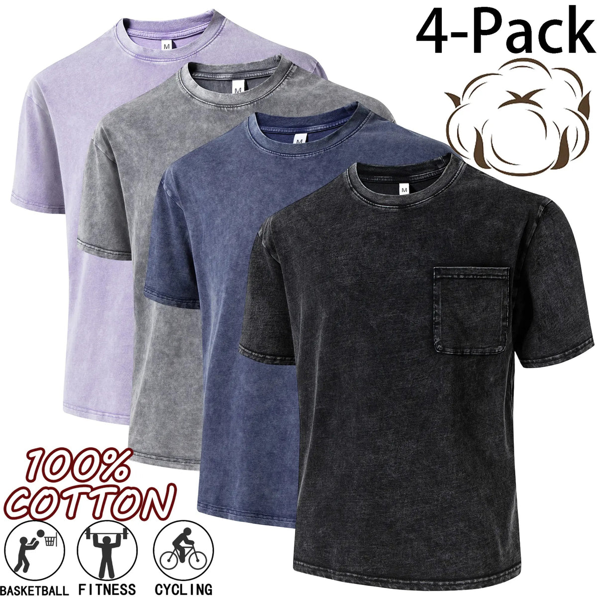 Unisex 100% Pure Cotton Vintage Washed T-Shirt, Casual Crew Neck Short Sleeve Couple Tops, Fashion Everyday Street Outdoor Tees