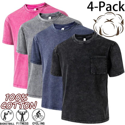Unisex 100% Pure Cotton Vintage Washed T-Shirt, Casual Crew Neck Short Sleeve Couple Tops, Fashion Everyday Street Outdoor Tees
