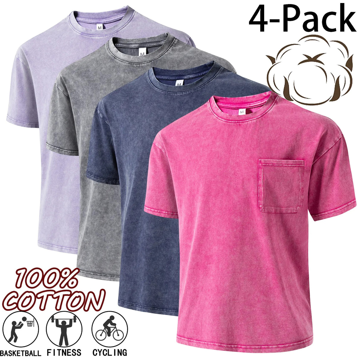 Unisex 100% Pure Cotton Vintage Washed T-Shirt, Casual Crew Neck Short Sleeve Couple Tops, Fashion Everyday Street Outdoor Tees