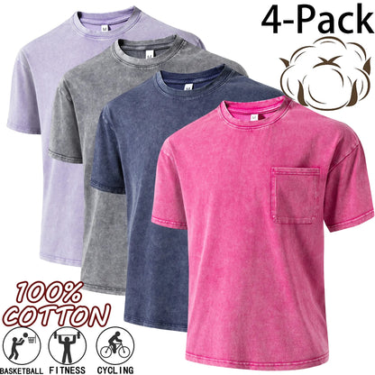 Unisex 100% Pure Cotton Vintage Washed T-Shirt, Casual Crew Neck Short Sleeve Couple Tops, Fashion Everyday Street Outdoor Tees