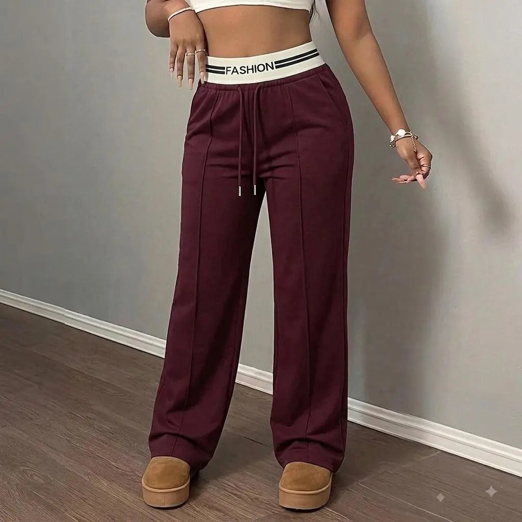 Women's Contrast Waistband Wide Leg Sweatpants, Soho Chic Casual Loose Trousers, Spring Autumn Daily Commute Shopping Fashion Bottoms