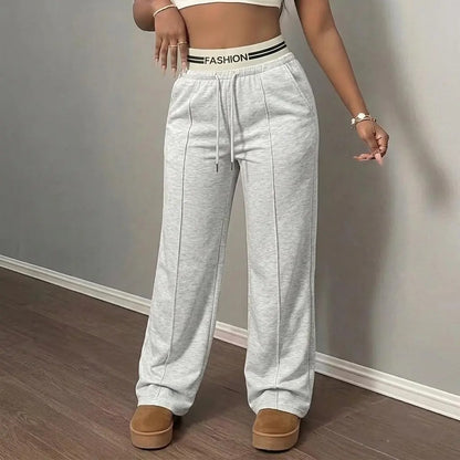 Women's Contrast Waistband Wide Leg Sweatpants, Soho Chic Casual Loose Trousers, Spring Autumn Daily Commute Shopping Fashion Bottoms
