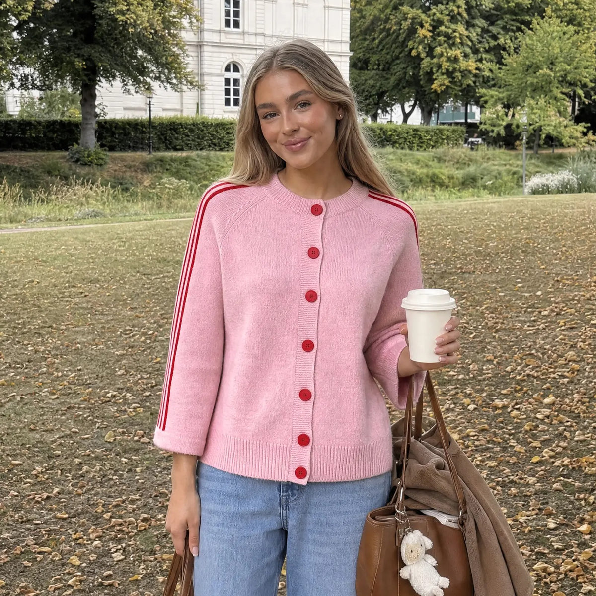 Women's Striped 3/4 Sleeve Cropped Knit Cardigan, Crew Neck Button Down Y2K Fall Casual Lightweight Sweater Jacke