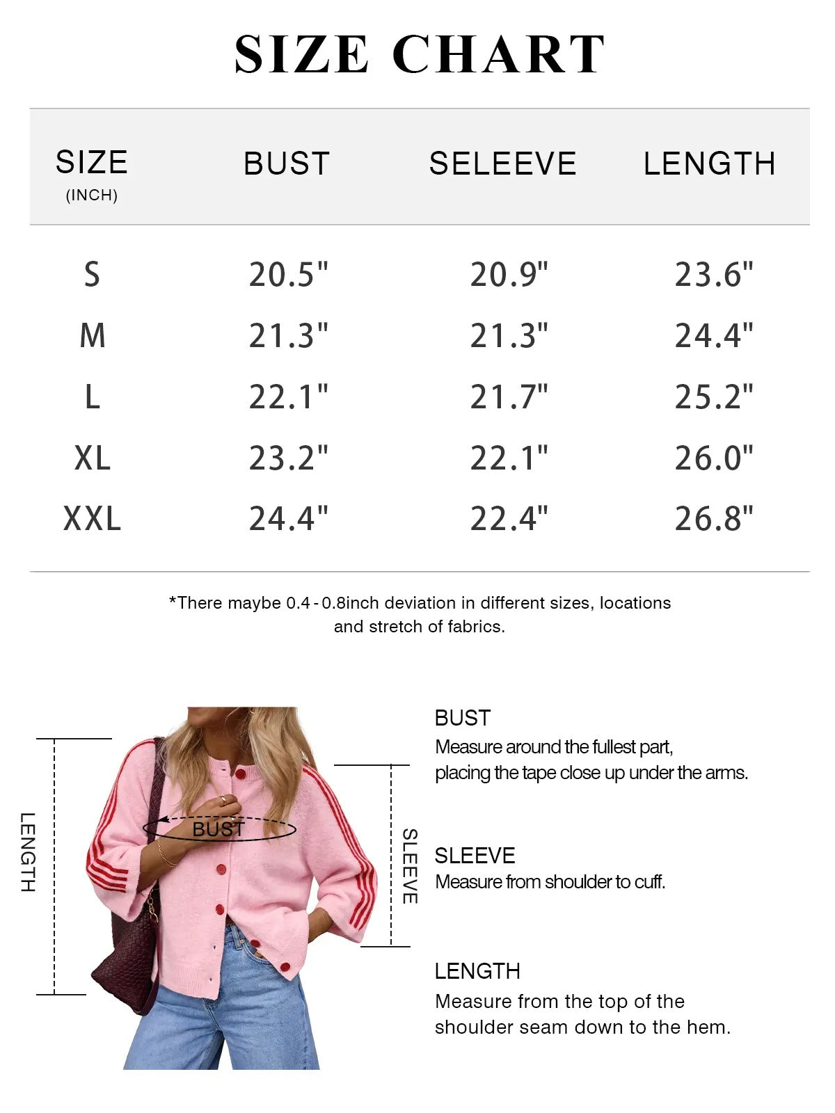 Women's Striped 3/4 Sleeve Cropped Knit Cardigan, Crew Neck Button Down Y2K Fall Casual Lightweight Sweater Jacke