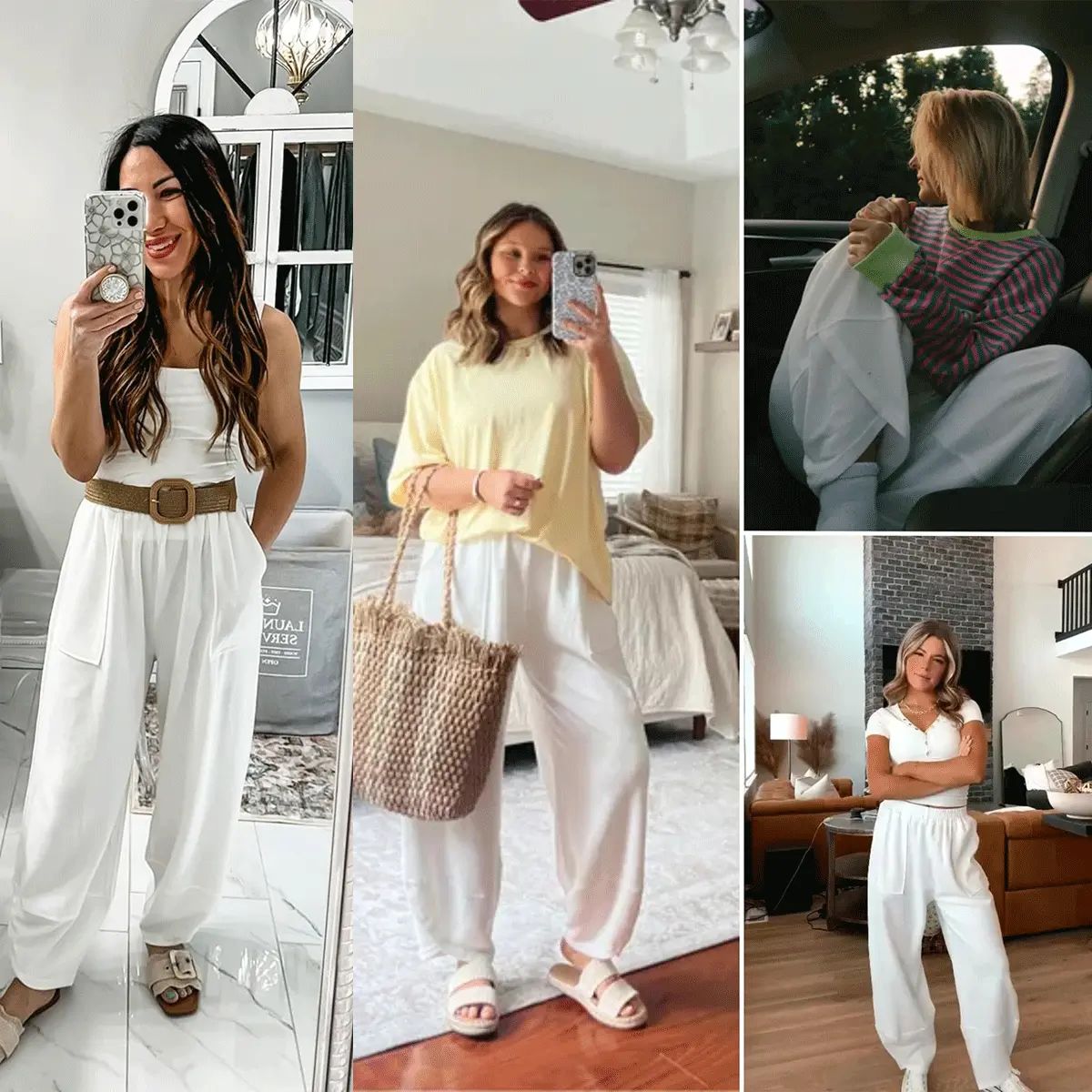 Women's Baggy Wide-Leg Pants - Casual, Elastic-Waisted, Bohemian Minimalist Basic Women's Clothes Bottom with Pockets,summerwins