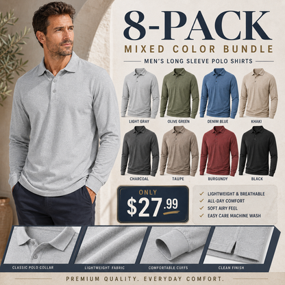 Men's Relaxed Textured Long Sleeve Polo Shirt