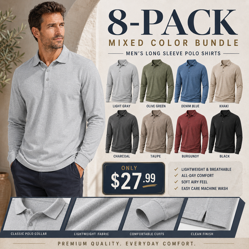 Men's Relaxed Textured Long Sleeve Polo Shirt