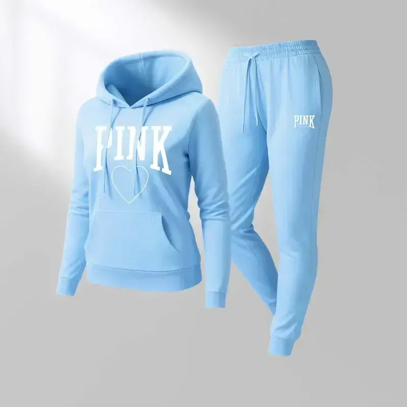 Women's Pink Heart Print Tracksuit