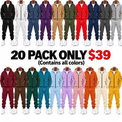 Men’s Cargo Tracksuit Set Full‐Zip Hooded Jacket + Pants (Polyester)
