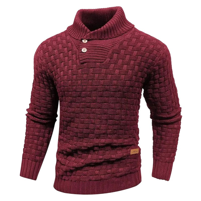 💚Men's Regular Textured Patched Detail Shawl Collar Sweater