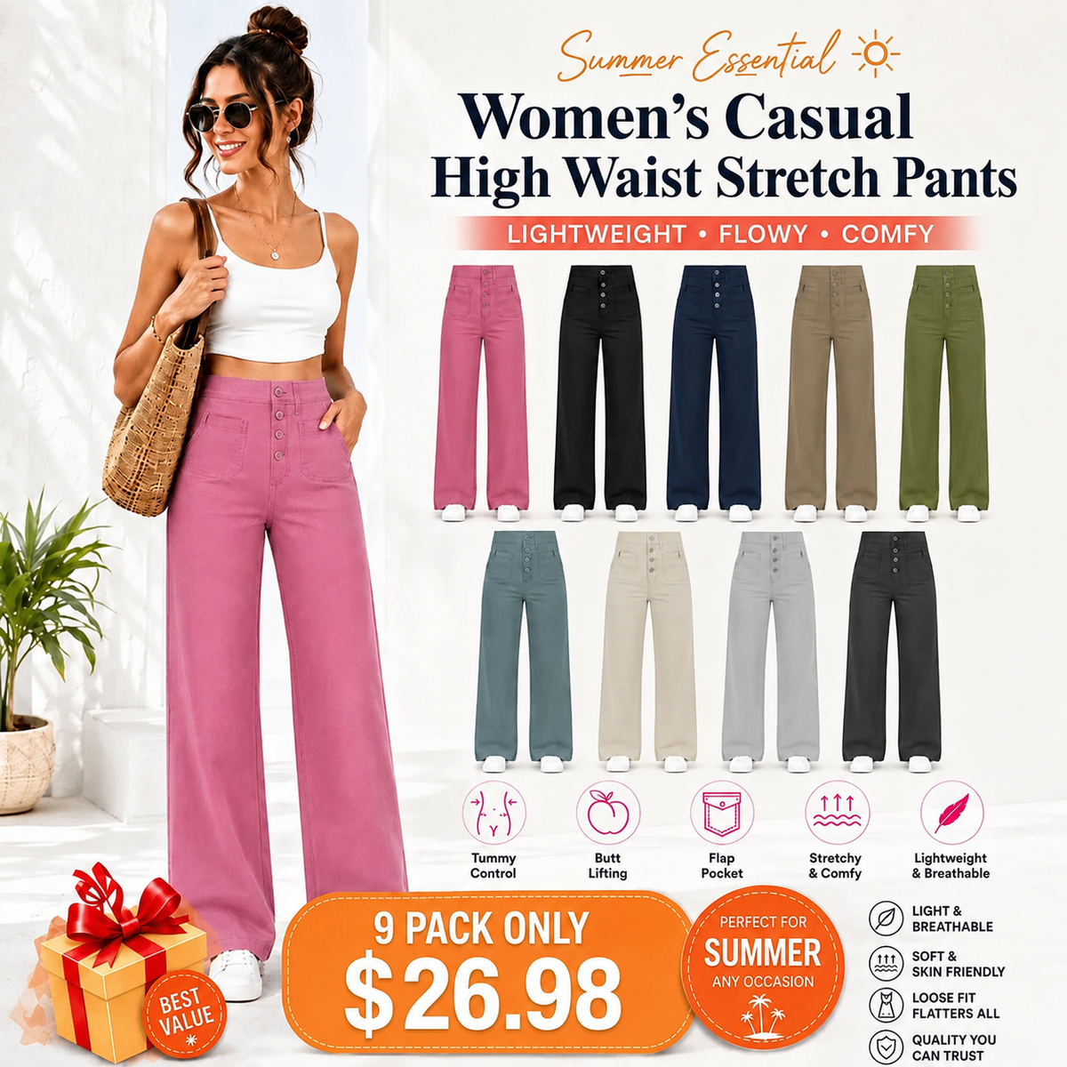 Women's Casual High Waist Stretch Pants