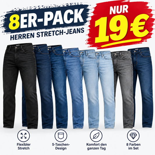 Herren Flex-Stretch Jeans, Slim Straight Fit, Bequeme 5-Taschen Hose für Alltag & Arbeit