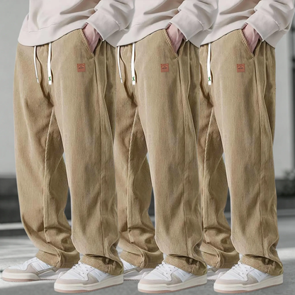Men's 3-Pack Corduroy Pants – Loose Straight-Leg Drawstring Casual Trousers