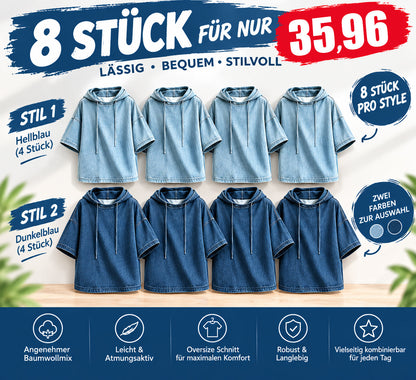 Lässiger, weit geschnittener Jeans-Kapuzenpullover für Damen