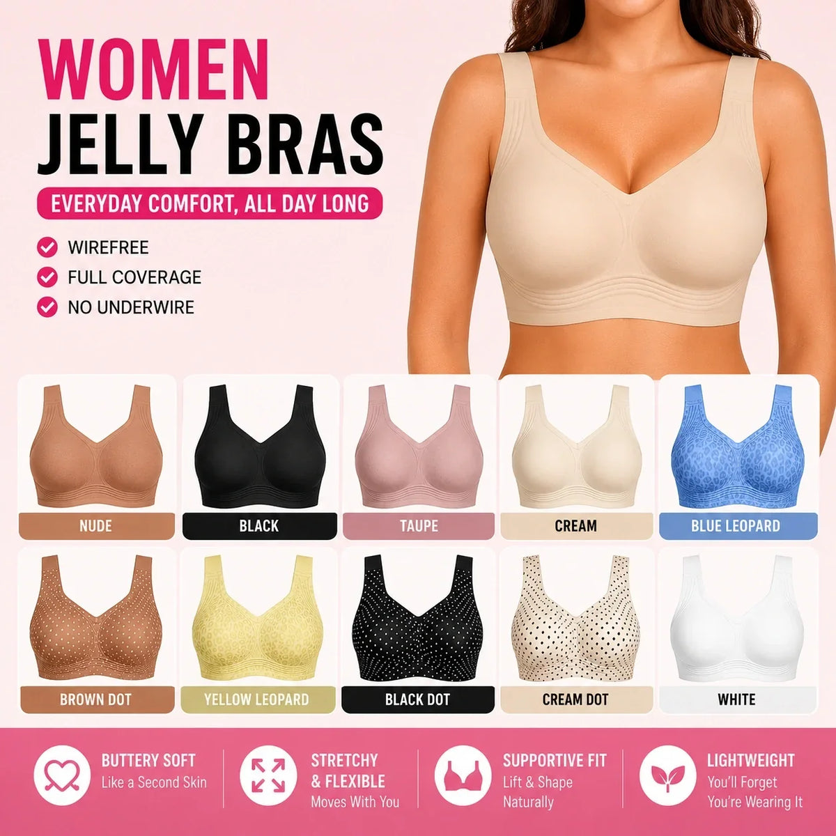 🔥 Clearance Sale — Limited Stock! 🔥Women Jelly Bras Wirefree Full Coverage No Underwire