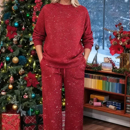⏳ Weihnachts-Sonderaktion: 50 % Rabatt! ⏰ Damen-Glitzer-Weihnachts-Zweiteiler: Sweatshirt & Hose