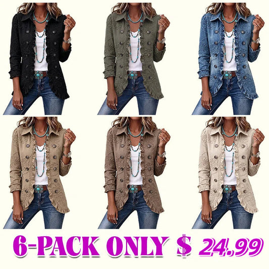 Boho-Chic Floral Embroidered Utility Ruffled Trim Jacket