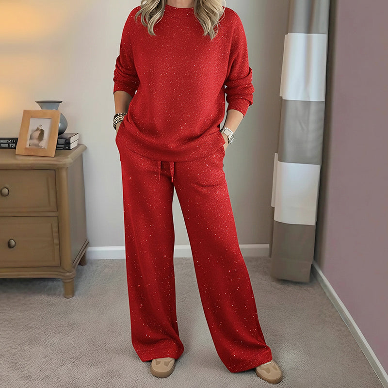 ⏳ Weihnachts-Sonderaktion: 50 % Rabatt! ⏰ Damen-Glitzer-Weihnachts-Zweiteiler: Sweatshirt & Hose