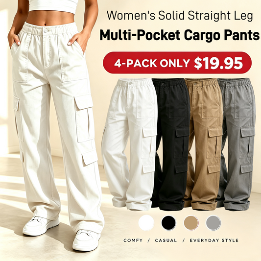 LAST DAY SALEWomen's Solid Straight Multi-Pocket Cargo Pants
