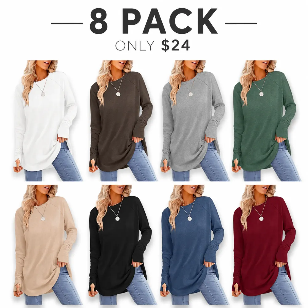 Womens Long Sleeve Round Neck Tunic Tops