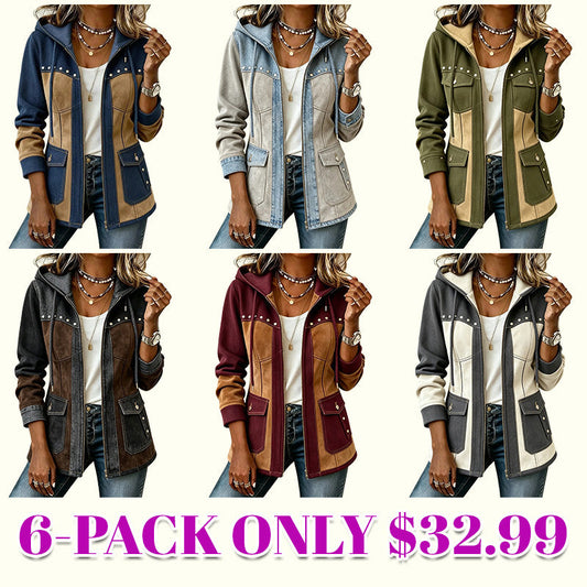 Denim Patchwork Suede Hooded Jacket
