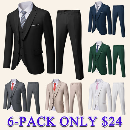 Men's 3-Piece Formal Suit Set Long Sleeve Blazer, Vest, Pants and Tie, Premium Business Wedding Groom Outfit