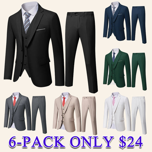 Men's 3-Piece Formal Suit Set Long Sleeve Blazer, Vest, Pants and Tie, Premium Business Wedding Groom Outfit