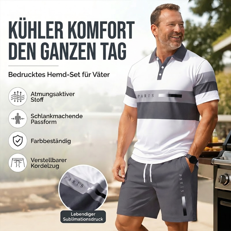 Herren Sommer-Set aus Polo-Shirt und Shorts-Bequemes 2-teiliges Freizeit-Outfit für Alltag, Urlaub und Reisen