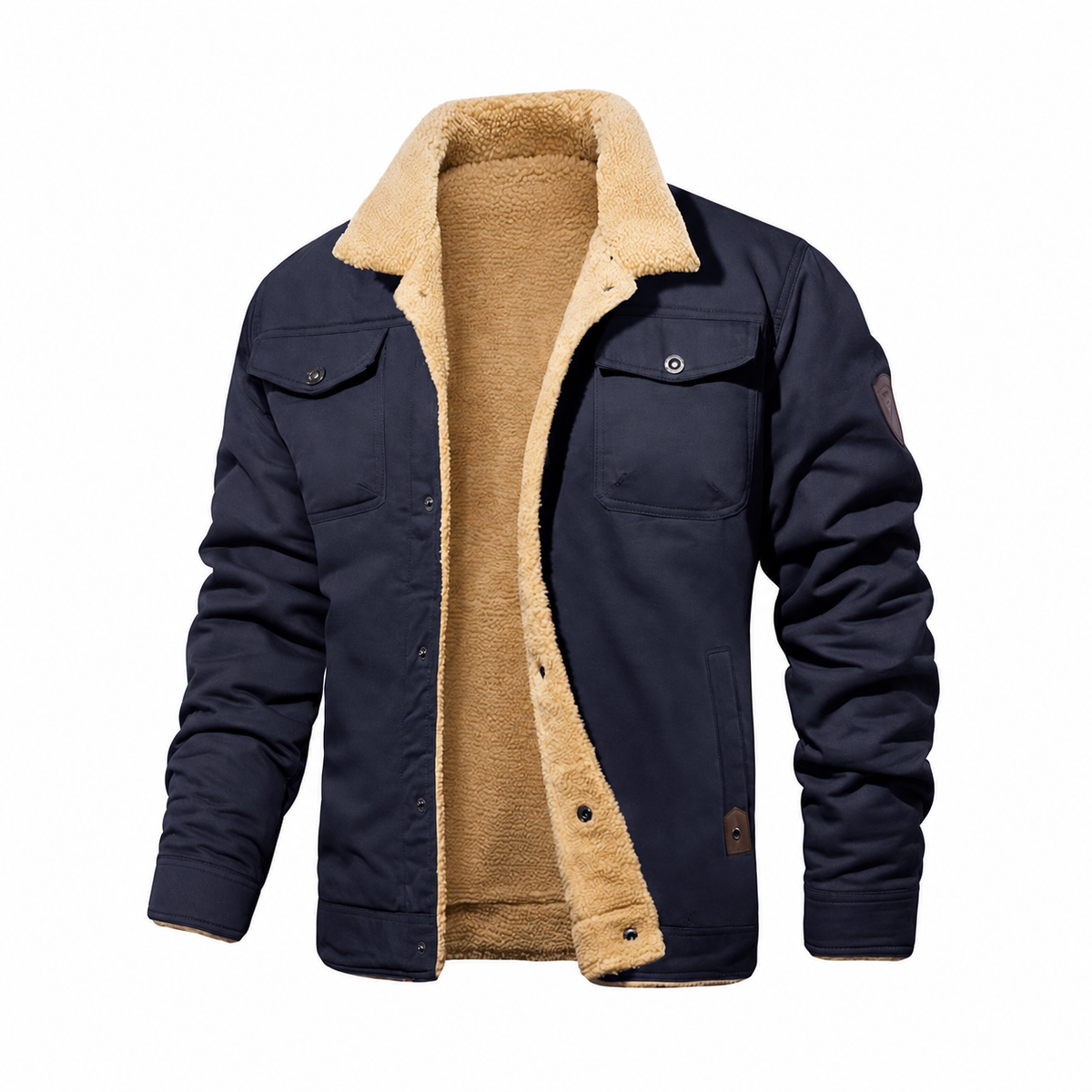 Men's Fitted Sherpa-Lined Soft Cotton Fleece Windproof Trucker Cargo Jacket