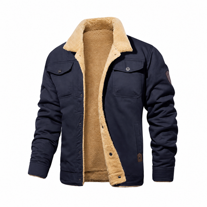 Men's Fitted Sherpa-Lined Soft Cotton Fleece Windproof Trucker Cargo Jacket