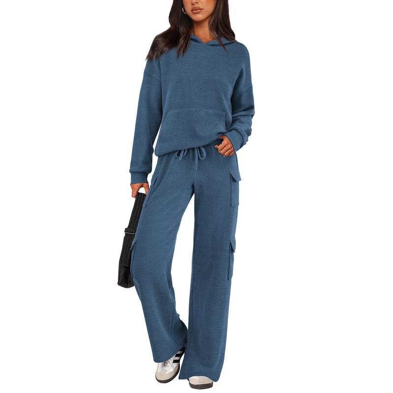 Women's 2-Piece Knitted Sets Hoodie & Wide Leg Pants with Pockets
