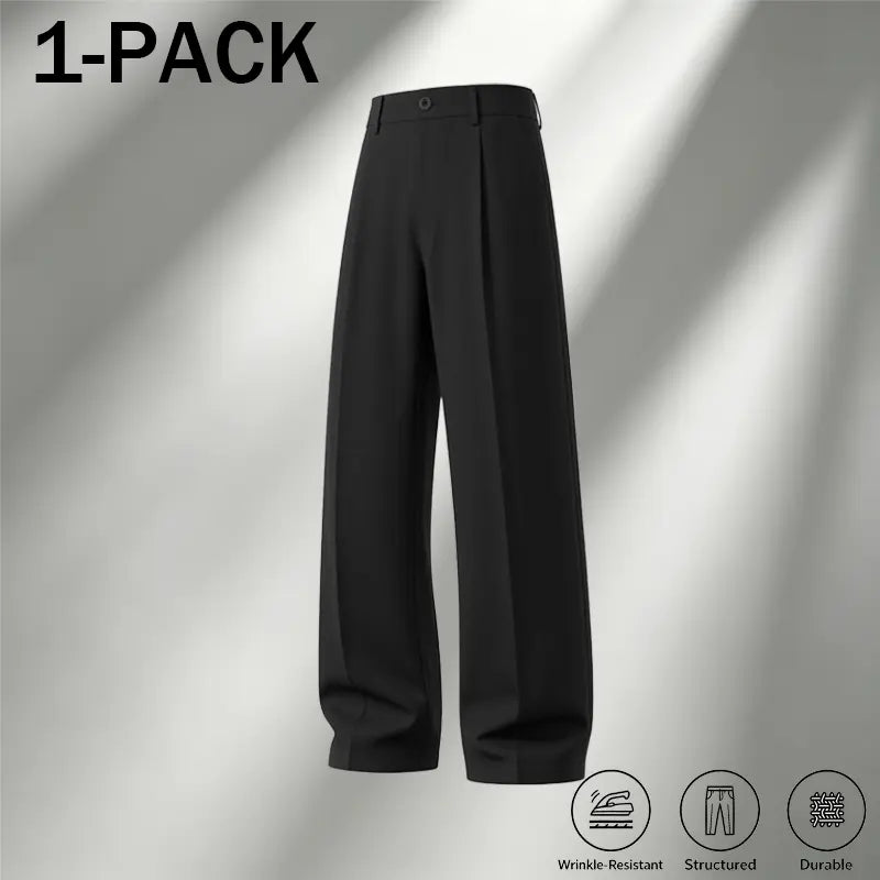 Men's Ice Silk Business Casual Pants, High Waist Pleated Slacks