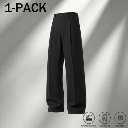 Men's Ice Silk Business Casual Pants, High Waist Pleated Slacks