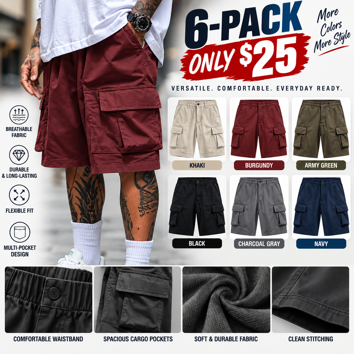 Men's Cargo Shorts  — Loose-Fit Tactical Shorts