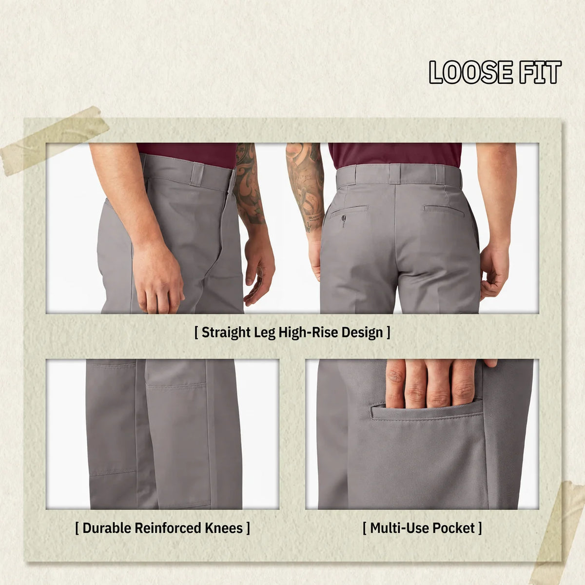 Men's Loose Fit Double Knee Work Pants