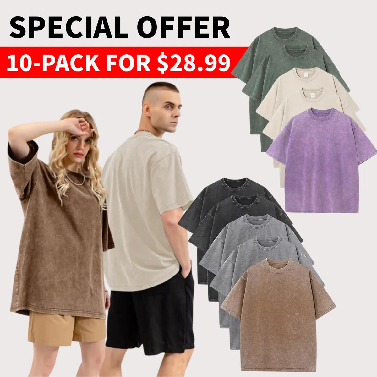 Men's Plus Size 100% Cotton Acid Wash Oversized Heavyweight Vintage T-Shirt