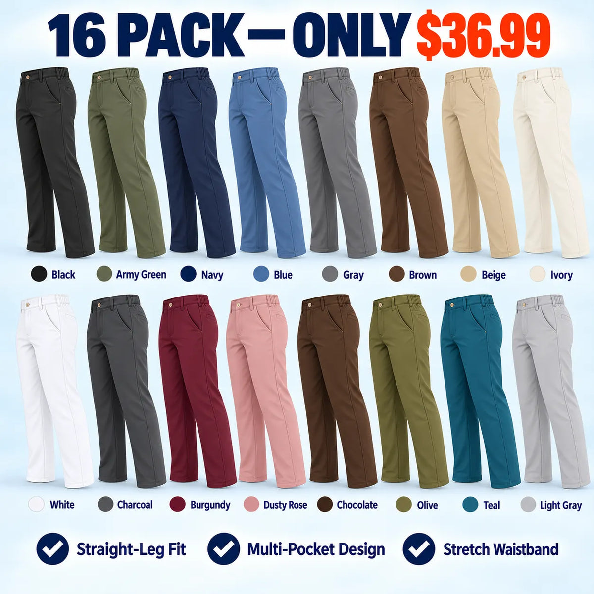 Women Multi-Pocket Stretch Comfort Pants