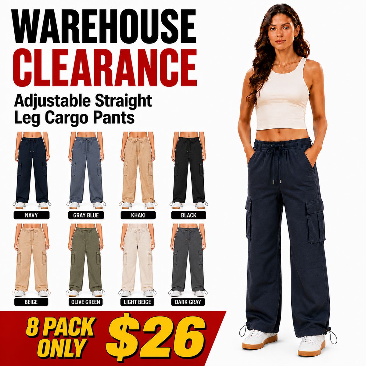 Adjustable Straight Leg Cargo Pants