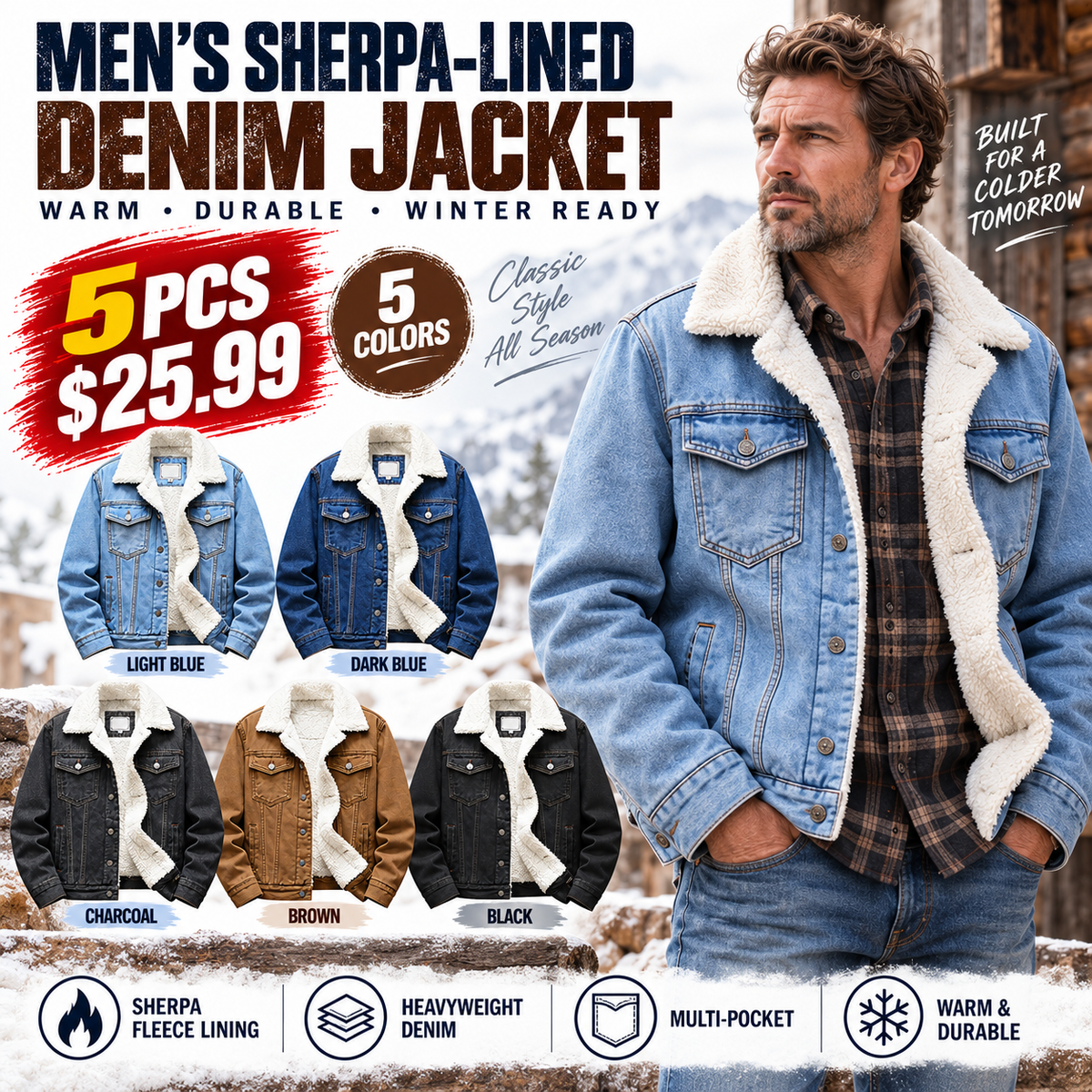 🔥🔥  BESTSELLER | Men's Sherpa-Lined Denim Jacket