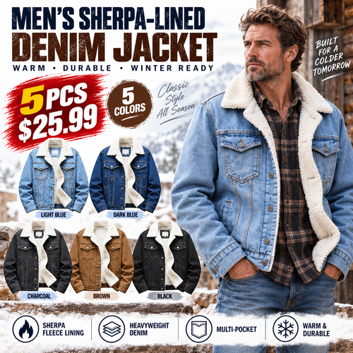 🔥🔥  BESTSELLER | Men's Sherpa-Lined Denim Jacket