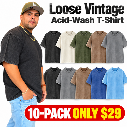 Men's Loose Vintage Acid-Wash T-Shirt – 100% Heavyweight Cotton Streetwear Style