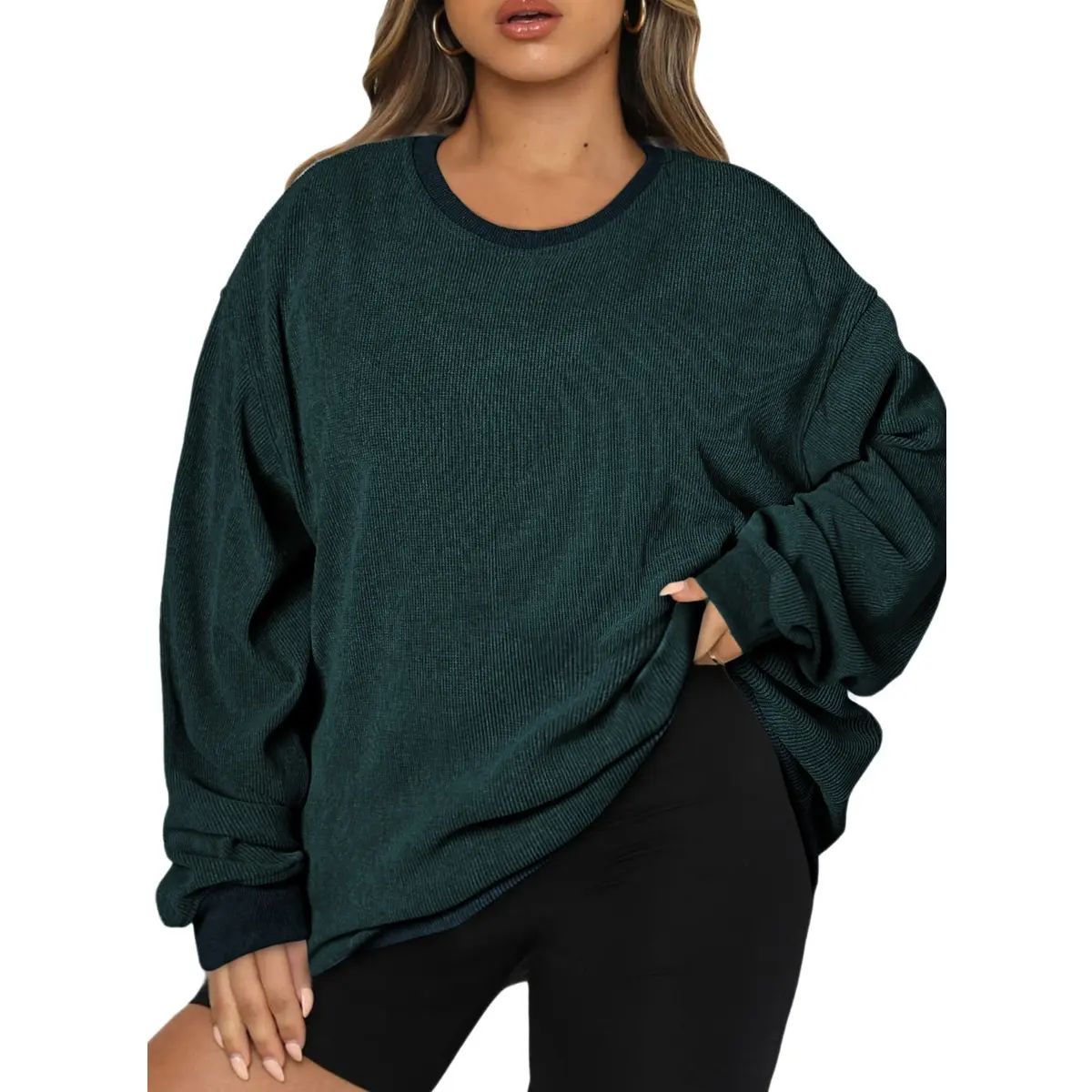 Women's Oversized Corduroy Sweatshirt, Casual Crewneck Long Sleeve Lightweight Pullover