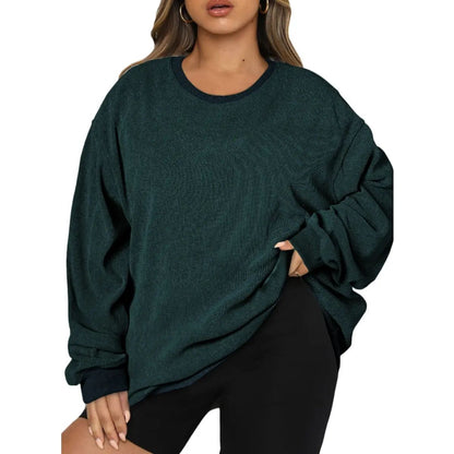 Women's Oversized Corduroy Sweatshirt, Casual Crewneck Long Sleeve Lightweight Pullover