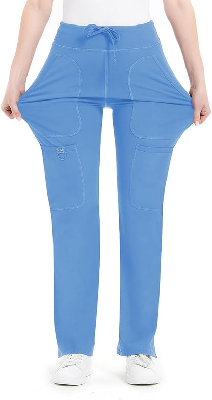 Women's Yoga Scrub Pants - 4-Way Stretch Work Pants with 5 Pockets