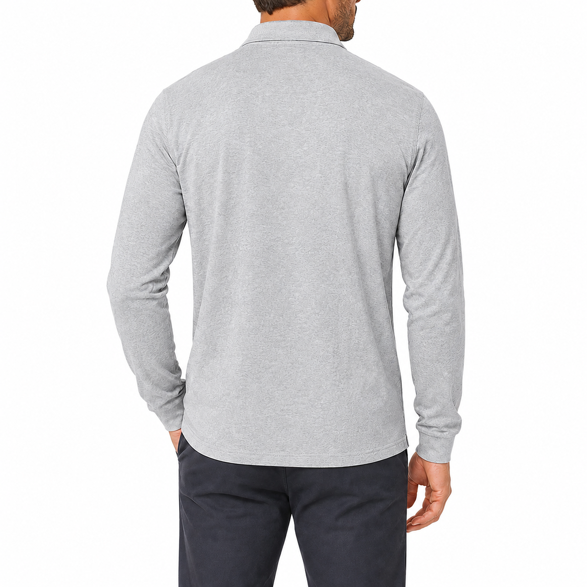 Men's Relaxed Textured Long Sleeve Polo Shirt