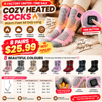 🏭 FACTORY LIMITED-TIME SALE ⚡ FINAL SALE – 8 PAIRS ONLY $25.99! Cozy Heated Socks for Men, Women & The Whole Family