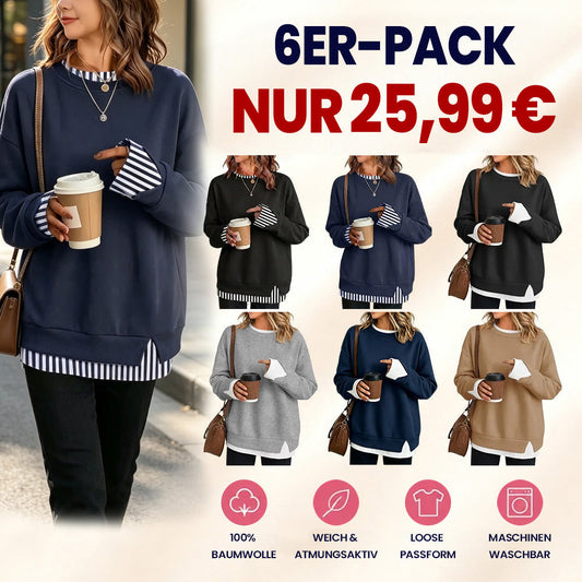 Damen Oversize Sweatshirt mit Rundhalsausschnitt im Lagen-Look